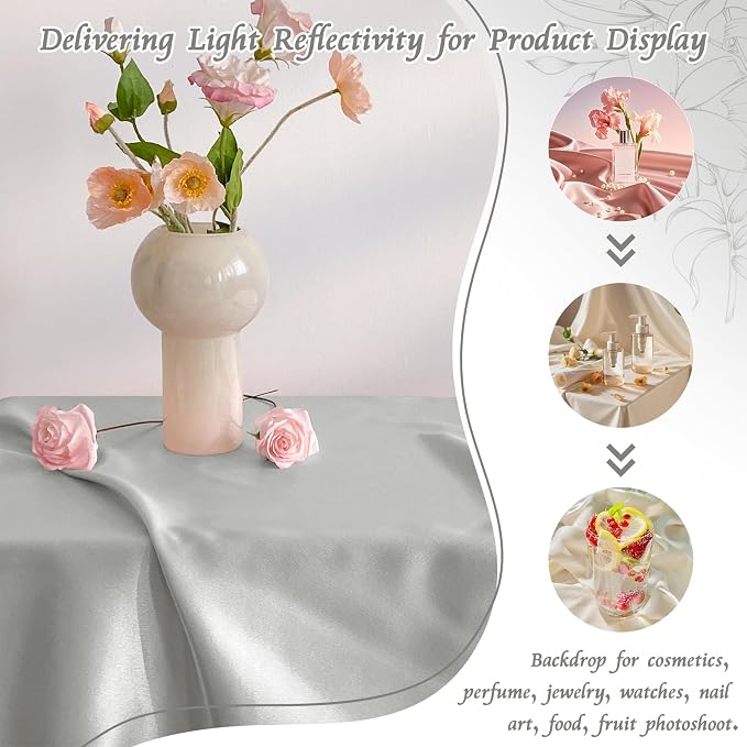 RUDONG M Satin Photography Backdrop, Grey, 3.3x2.5ft | Wrinkle-Free, Silky Fabric, For Jewelry/Cosmetics/Flat Lay/Studio, 100x75cm - Image 5