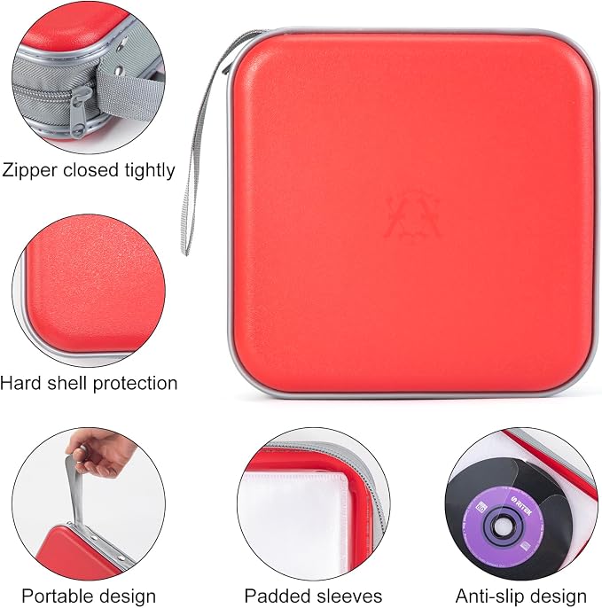 alavisxf xx CD Case, 48 Capacity Hard Plastic Zipper Disc Wallet for Car | DVD Holder, Portable Hand Strap, Anti-Slip Sleeves, Scratch-Resistant Sleeves, Disc Storage Organizer, for Home Office Travel - Image 3