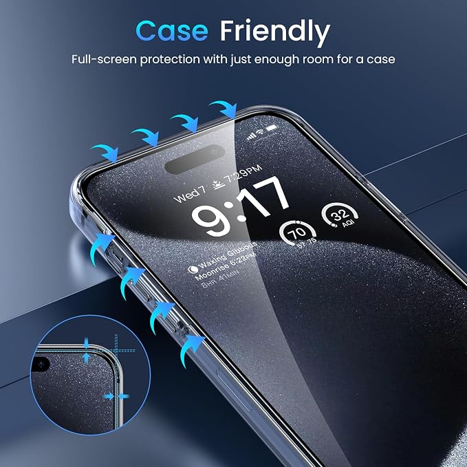 Fotbor [3+3 Pack for iPhone 15 Pro Screen Protector with Camera Lens Protector, Tempered Glass Shatterproof Easy Installation Frame, HD Clear Full Coverage iPhone 15 Pro Accessories 6.1 Inch - Image 7