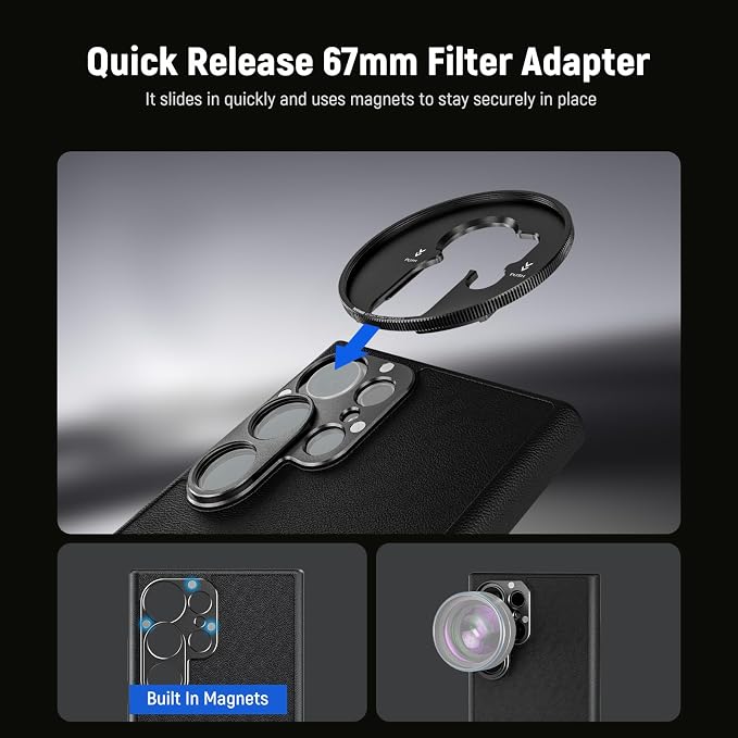 NEEWER S25 Ultra Case, Protective Faux Leather Phone Case with 17mm Lens Mounts & 67mm Filter Adapter for Video Recording, Compatible with Samsung Galaxy S25 Ultra MagSafe Charging, PA092 - Image 2