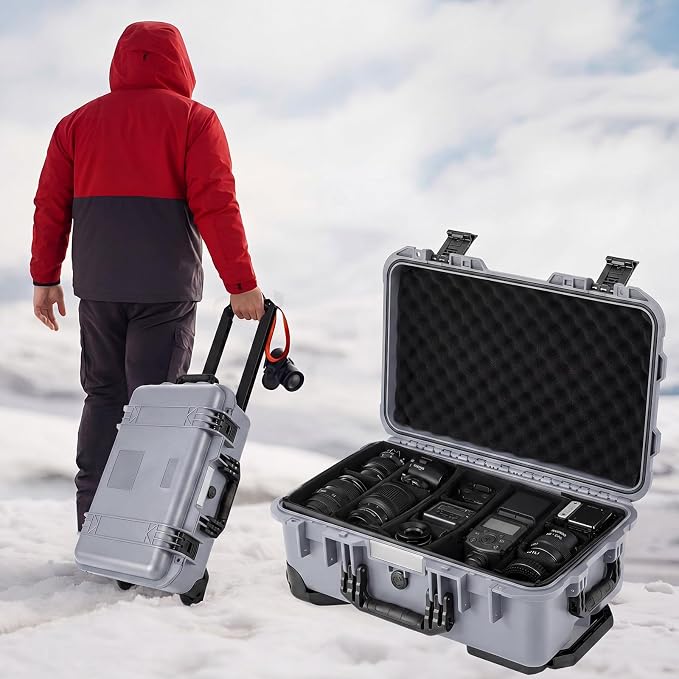 Relaxweex Rolling Camera Hard Case with 15 Padded Dividers & Wheels | Impact-resistant, Protective, Waterproof, Hard Shell Travel Case for Cameras, Lenses & Accessories, 22 x 14 x 9 Inch, Black - Image 6
