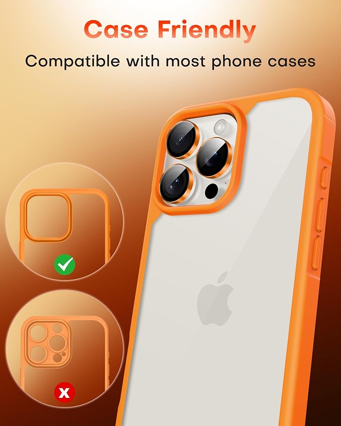 TOCOL for iPhone 15 Pro Max Camera Lens Protector/iPhone 15 Pro Camera Lens Protector Tempered Glass HD Individual Scratch Resistant Cover Accessories Case Friendly 2 Pack（Orange） - Image 7