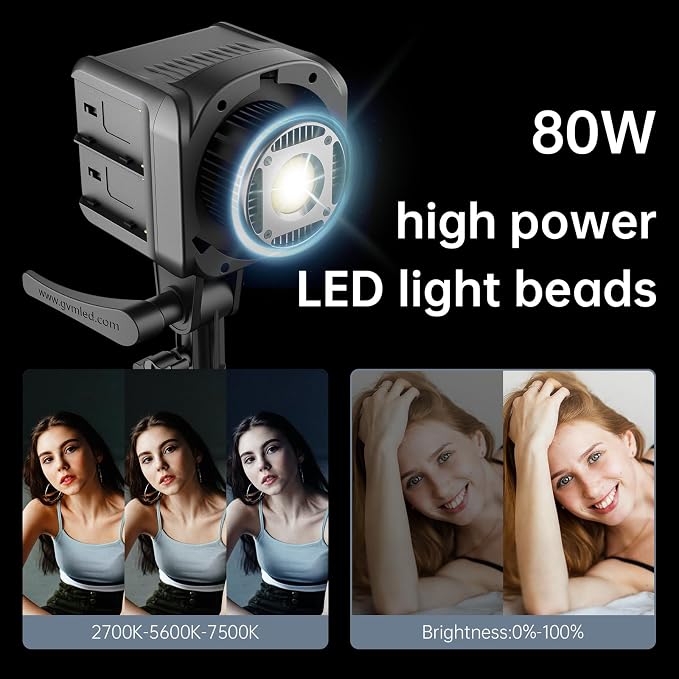 GVM SD80D 80W LED Video Light Kit with Softbox, Bowens Mount, CRI97+, 2700K-7500K Color Temperature, APP Control, and Tripod Stand for Video and Wedding Shooting | 2700K-7500K Color Temperature, Bowens Mount, Tripod Stand, CRI97, Wedding Shooting - Image 2
