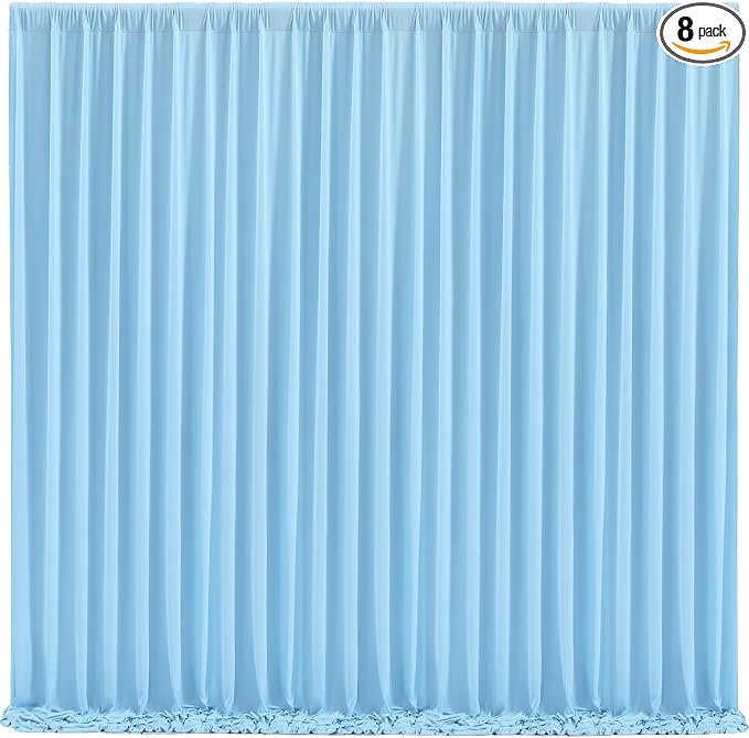 Blue Backdrop Curtains 8 Panels - Wrinkle-Free Light Blue Curtains Polyester Photography Drapes Photo Background for Baby Shower Birthday Party Decorations- 32 X10FT (Blue) by WishCare