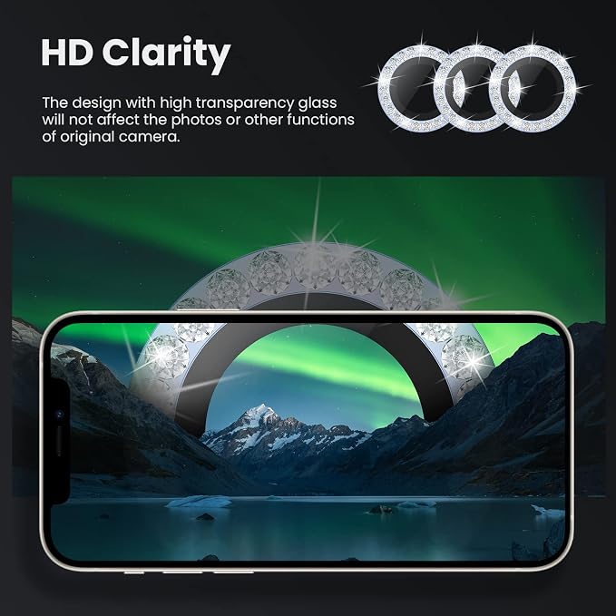Tensea Bling Camera Lens Protector for iPhone 13 Pro/iPhone 13 Pro Max | Protective Camera Cover Tempered Glass Screen Protector Diamond Metal Individual Ring for 13Pro 6.1" /13 ProMax 6.7 inch - Image 4