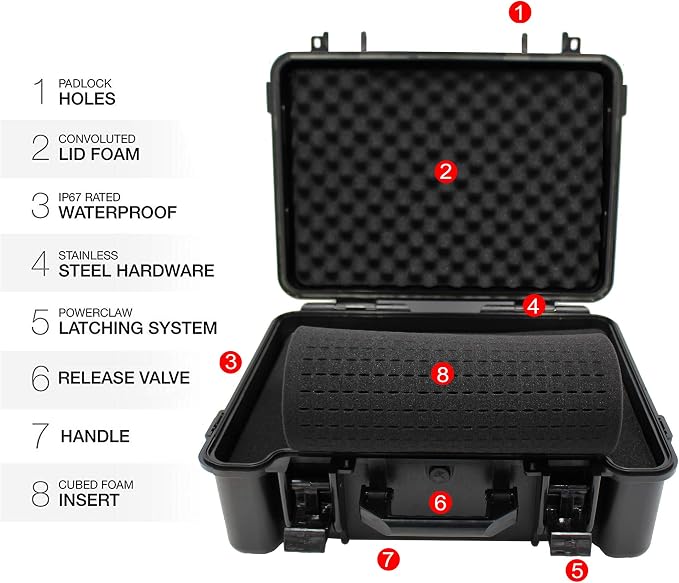 12" Hard Case with Pick Pluck Foam Insert, 13.3 x 10.5 x 4.3 Inch - Watertight Airtight Case for Pistol, Recorder, Camera, Microphone, GoPro - Image 2