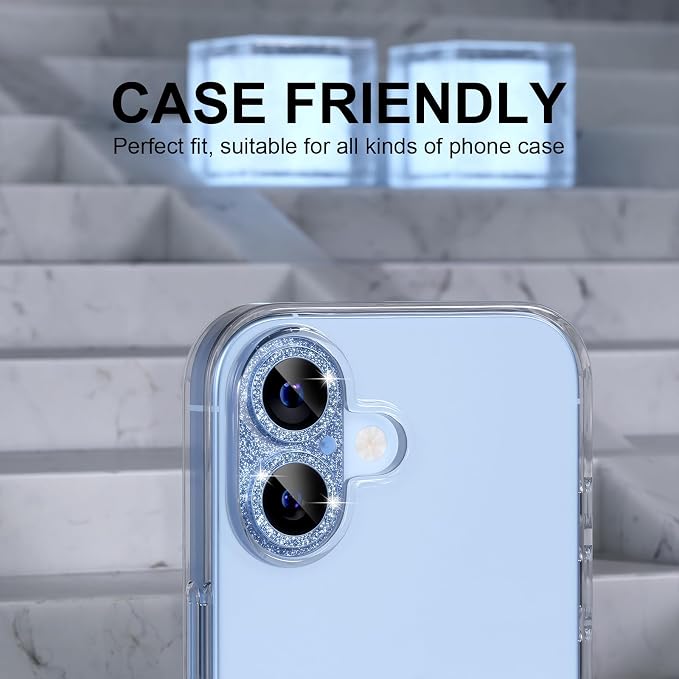 Choiche for iPhone 17 Camera Lens Protector, Glitter-Mist Blue | Bling Metal Camera Cover with 9H Tempered Glass Lens Screen Protector Accessories, Strong Adsorption, Case-Friendly - Image 4