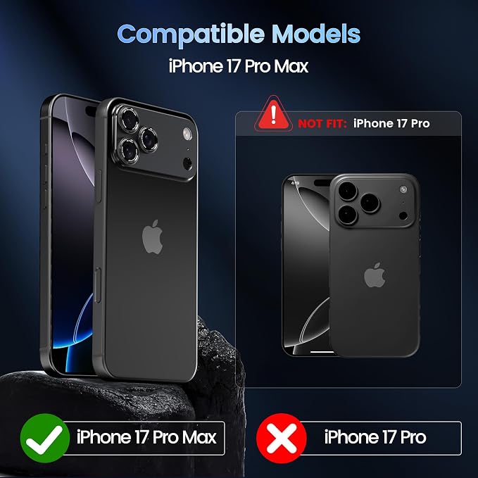 CACOE Metal Camera Lens Protector for iPhone 17 Pro Max | Tempered Glass Cover, Anti-Scratch, Drop-Proof, Strong Adhesion, Camera Screen Cover Accessories, Carbon Black - Image 6