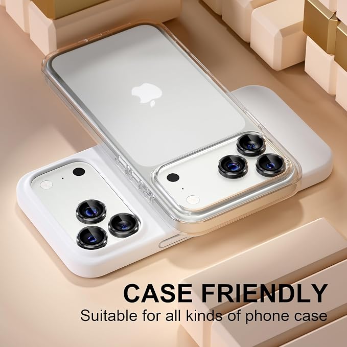 Misea Compatible for iPhone 17 Pro/iPhone 17 Pro Max Camera Lens Protector | 9H Tempered Glass Ultra HD Bling Camera Screen Protector Cover Metal Individual Ring Decoration Accessories, Black - Image 5