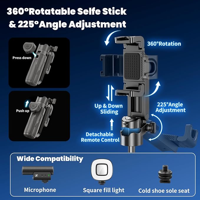 Selfie Sticks for iPhone, 4-in-1 Multi-Functional Phone Tripod with Remote Control, Pocket-Sized Mini Selfie Stick, Suitable for Photography, Live Streaming, Outdoor Travel Essentials - Image 3