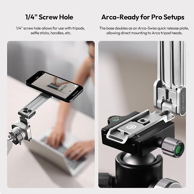 ULANZI MA38 Magnetic Phone Tripod for iPhone, Portable Phone Holder Silver | Portable Phone Tripod for Magsafe w Foldable Hook Double-Sided 1/4'' Screw for Travel Vlog Selfie iPhone 17/16/15/14/13 - Image 4