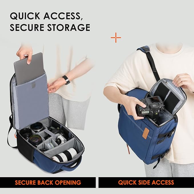 TARION Camera Backpack for Photographers Compact 15L, TB04 Blue | 15 Inch Laptop Compartment, Side Access Quick Draw, Anti-theft Hidden Pocket, Tripod Holder, Rain Cover, Travel-Friendly - Image 5