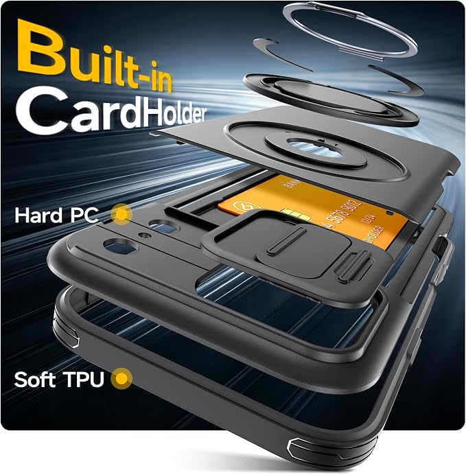 for iPhone 17 Pro Wallet Case with Card Holder Slide Camera Cover Ring Stand Kickstand Heavy Duty Protective Case with Screen Protector for iPhone 17 Pro （Black - Image 2