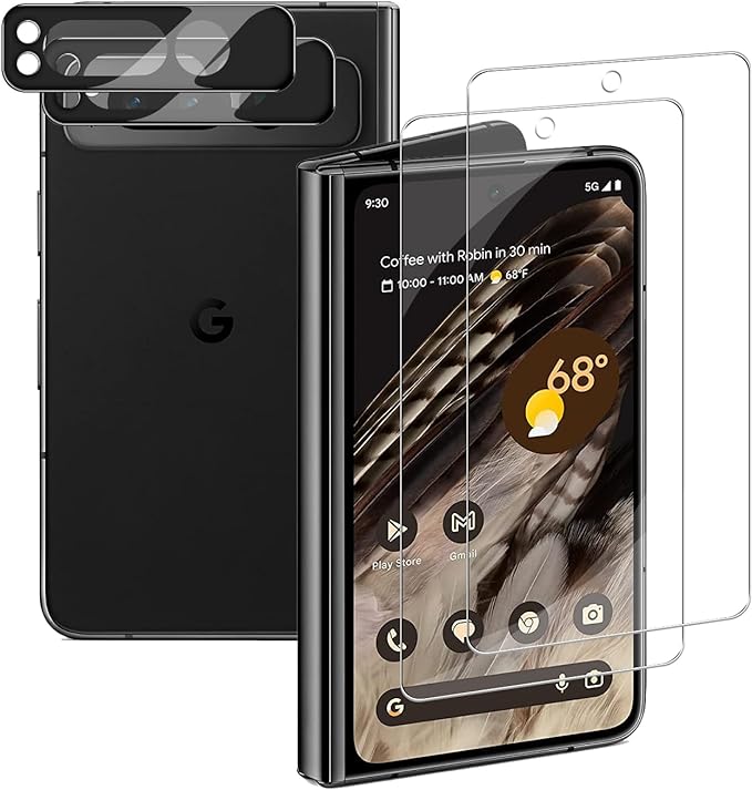 Pixel Fold Tempered Glass Screen Protector + Camera Lens Protector [ 2 + 2 Pack ][Fingerprint Unlock] [Anti-Scratch] [Case Friendly] HD Clear Protective Film for Google Pixel Fold by Wehaveaprofessionalteam