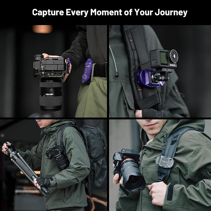 PGYTECH Beetle Camera Clip V2 with Plate Quick Release Camera Backpack Clip | Arca-Swiss Compatible, SnapLock System for Sony/Nikon/Fuji/DSLR Cameras, Instant Mounting & Hands-Free, Aurora Purple - Image 5