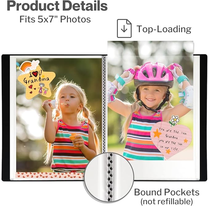 Cranbury 2-Pack Mini Photo Albums 5x7, 48 Photos, Clear Sleeves, Pink | 24 Pockets Each, Customizable Covers, Compact Storage for 5x7 Photos & Keepsakes - Image 3