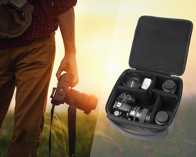 Water Resistant Camera Insert Bag DSLR SLR Camera Case Upgraded Version and Lens Storage Carrying Case (Black) - Image 7
