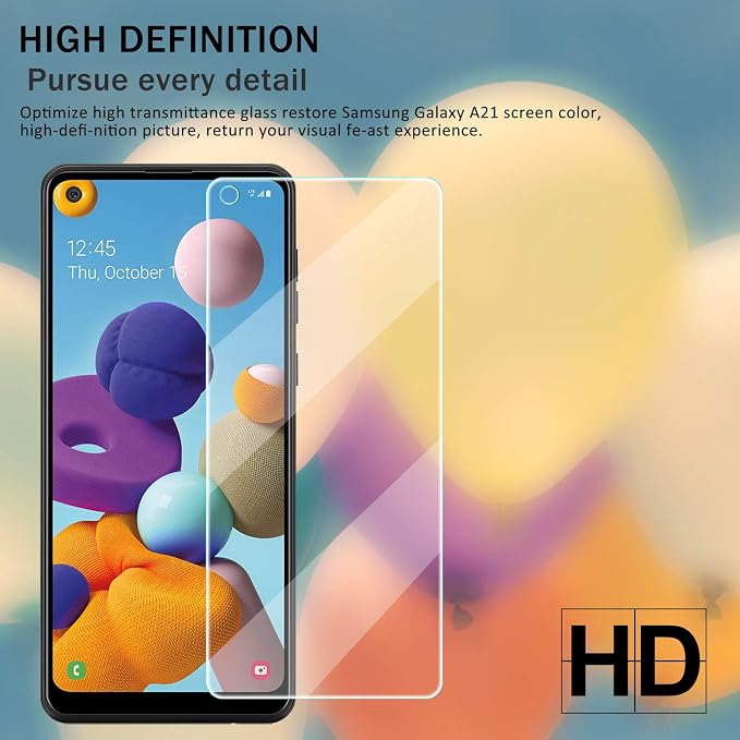 YEBF Galaxy A21 HD Clear Tempered Glass Screen Protector + Camera Lens Protectors by YEYEBF,[2+2 Pack] [3D Glass] [Anti-Glare] [Bubble-Free] Screen Protector Glass for Samsung Galaxy A21 - Image 6