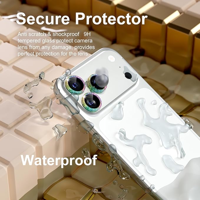 Misea Camera Lens Protector for iPhone 17 Pro Max/17 Pro, Colorful Glitter | Bling Upgraded Look, 9H Tempered Glass Individual Metal Camera Cover, Anti-Scratch, for iPhone 17/16/15/14 Pro Max/Pro - Image 3