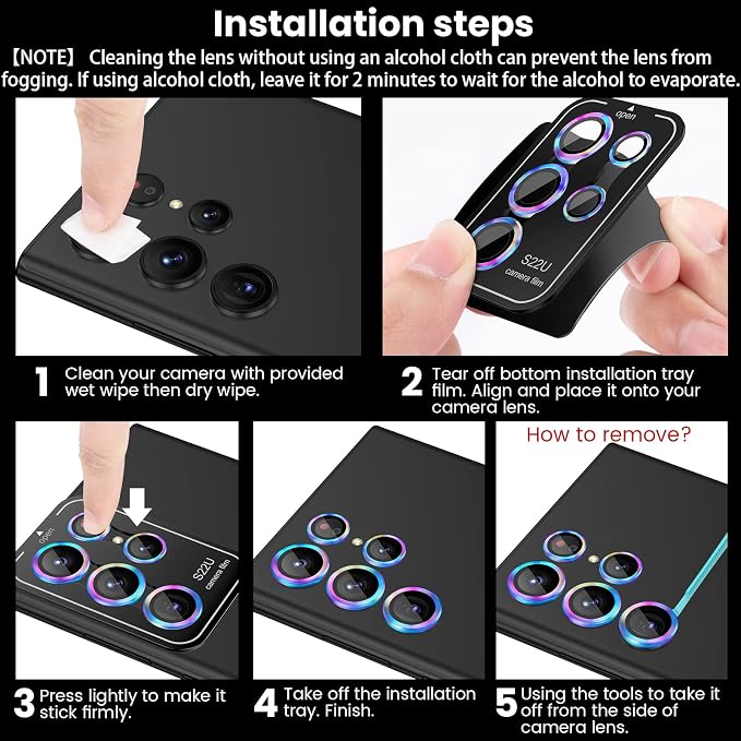 Tensea Compatible with Samsung Galaxy S22 Ultra Camera Lens Protector | 9H Tempered Glass Camera Cover Screen Protector Metal Individual Ring [Installation Tray][Case Friendly] - Image 7