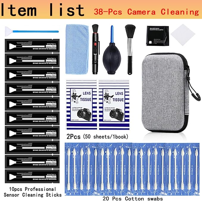 Professional Camera Cleaning Kit(38 pcs) - Including Lens Paper/Blower, APS-C Clean Swabs, Microfiber Cloths, Lens Pen, Clean Brush - DSLR Photography Accessories Lens Cleaning Kit Photographer Gifts - Image 2