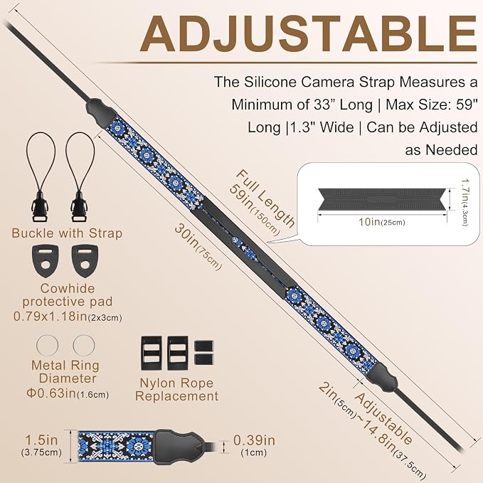 FIEIL Neck Strap Silicone Camera Straps - Padded Camera Strap, 1.5" Wide Adjustable Nylon Shoulder Strap - Compatible with Canon, Nikon, Sony, and More DSLR and Mirrorless Cameras (Blue) - Image 4