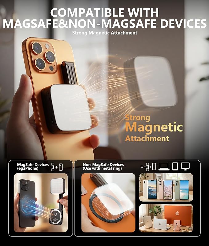 LOUERN Magnetic Dual-Sided Selfie Light Compatible with MagSafe iPhone, 42LEDs per Side, CRI95+ Rechargeable Portable & Foldable Phone Light with Mirror for TikTok, Vlogging, Zoom Calls, Photography - Image 4
