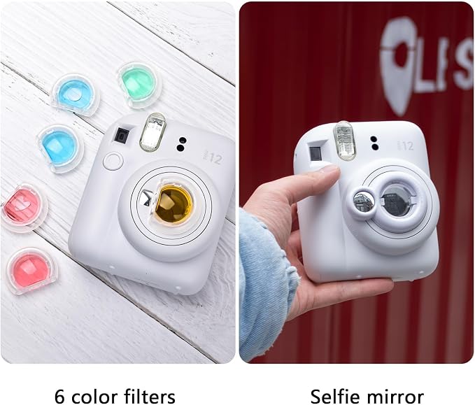 Rieibi Accessories for Fujifilm Instax 12, Gift Bundle Includes Clear Case with Strap, Mini Photo Album, Selfie Mirror, DIY Stickers, Color Filter (No Camera) - White - Image 5