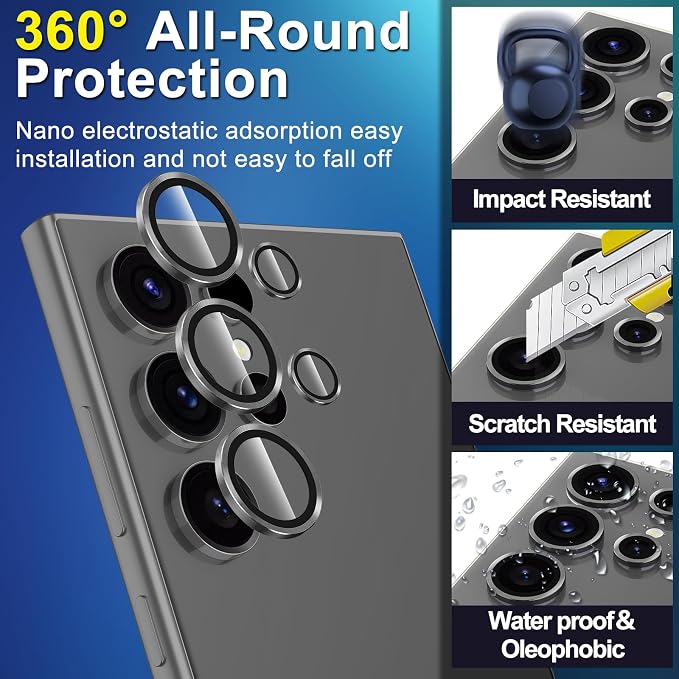 for Samsung Galaxy S24 Ultra Camera Lens Protector, Individual Metal Ring Tempered Glass Lens Cover, [Strong Adsorption] Scratch Resistant Ultra-Thin HD Clear Lens Cover, 2 Sets-Gray - Image 3