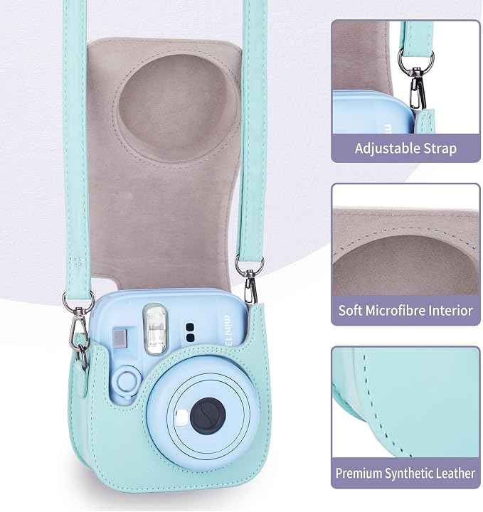 Phetium Mini 13 Camera Case for Fujifilm Instax Mini 13 12 Camera-Green | Mini Camera Protective Case,PU Leather Bag,Photo Storage Pocket,Adjustable Shoulder Strap,Magnetic Flip - Image 3