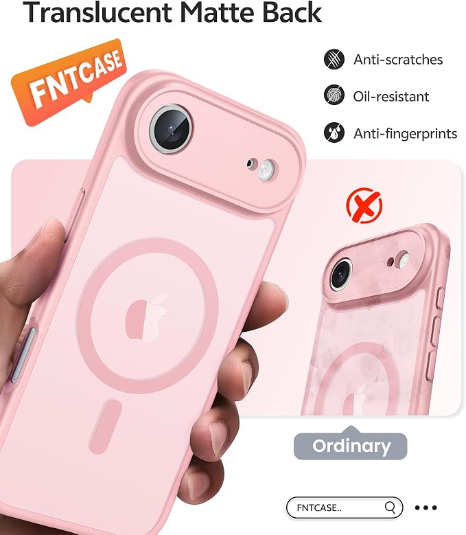 FNTCASE for iPhone Air Case, Fit for Magsafe, with Glass Screen Protector | Full Camera Protection, Translucent Matte, 14FT Military Grade Drop Proof, Shockproof Protective Phone Cover, Light Pink - Image 6