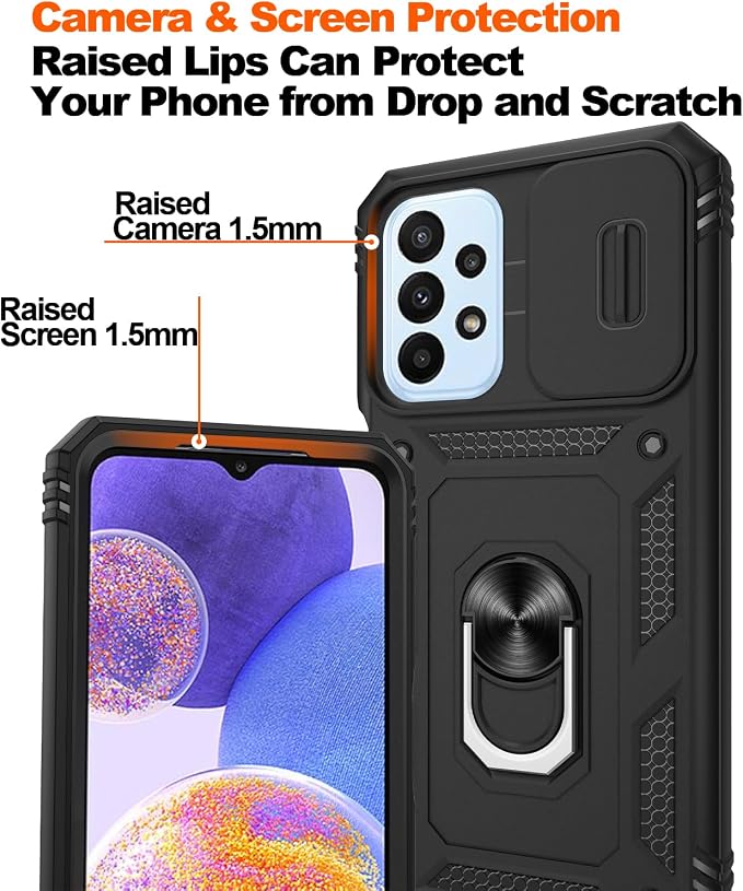Gritup for Galaxy A23 5G Case Military-Grade Shockproof with Kickstand | (   ) with 2 PCS Screen Protector, Slide Camera Cover, Heavy Duty Funda para A 23 5G Cover, Black - Image 5