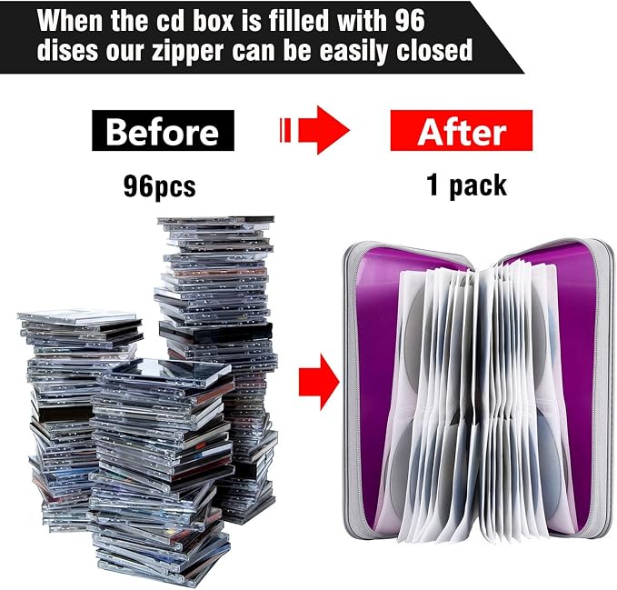 Siveit CD DVD Cases 96 Capacity Disc Storage Binder for Car(Purple) | Hard Plastic CD DVD Disc Cases Storage Binder Wallet for Car Home Office Travel - Image 4