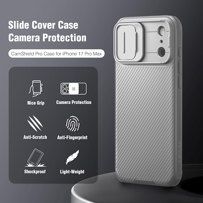 Nillkin Camshield Case for iPhone 17 Pro Max Case, [Built-in Dual Camera Cover][Slim Profile] [Military Grade Drop Protection] Shockproof Bumper Phone Case 6.9 inch 2025 Gray - Image 7