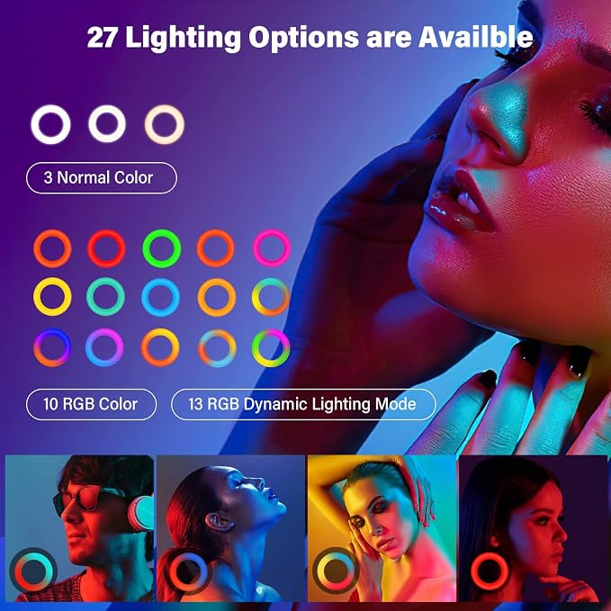 Yesker Ring Light with Tripod Stand and Phone Holder 18 Inch RGB Ringlight 25 RGB Modes Bi-Color Adjustable 2700–7000K LED Selfie Halo Light Kit for Live Stream Photography Zoom Makeup Youtobe Tiktok - Image 3