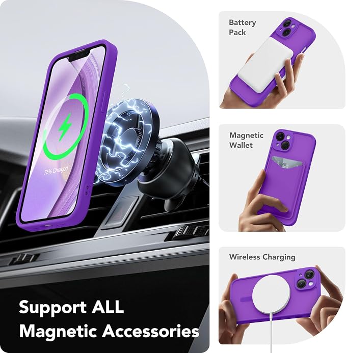 CAPRARO for iPhone 14 Case, Compatible with MagSafe | Upgraded [Full Camera Protection] Shockproof Protective Slim Translucent Matte Magnetic Phone Case 6.1'', Neon Purple - Image 3