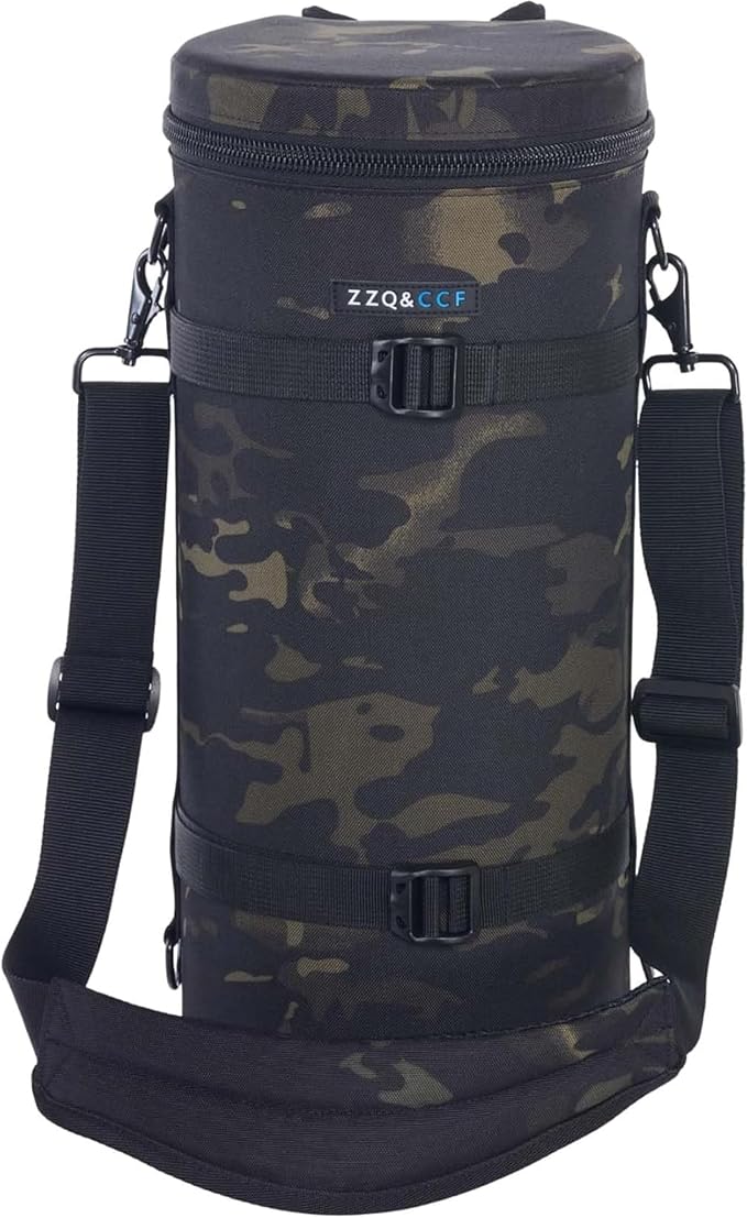 ZZQ&CCF Camera Lens Case Bag for Nikon Z 600 F/6.3 VR S/AF-S 500, for Sony FE 300 F/2.8 GM OSS/Sigma 150-600 etc.,Water Resistant Protective Camera Lens Pouch for Super Telephoto Zoom Lens #Black Camo by ZZQCCF