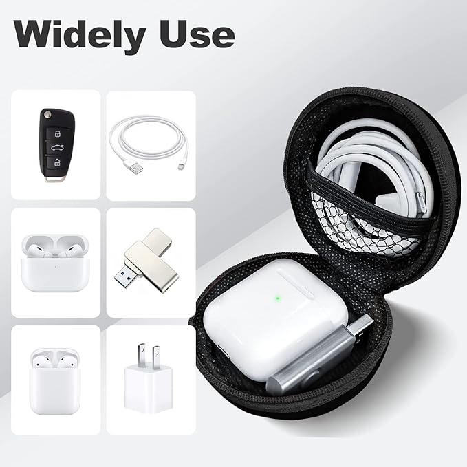 Round Earbud Case Portable EVA Carrying Case Storage Bag Cell Phone Accessories Organizer with Carabiner for Earphone, Earbud, Earpieces, SD Memory Card, Camera Chips,Black - Image 3