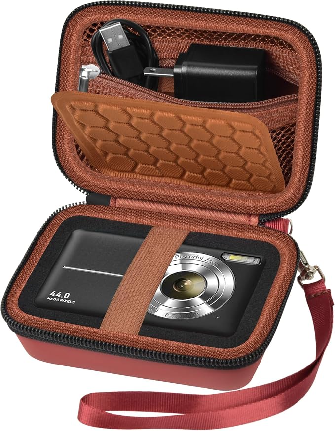 Comecase Digital Camera Case for Kodak PIXPRO FZ45 FZ55, Brown | Fits Cameras up to 4.33 x 3.07 x 2.3 in, Pre-Cut Foam, Elastic Strap&Hand Strap, Mesh Pocket for Accessories, Case Only by COMECASE