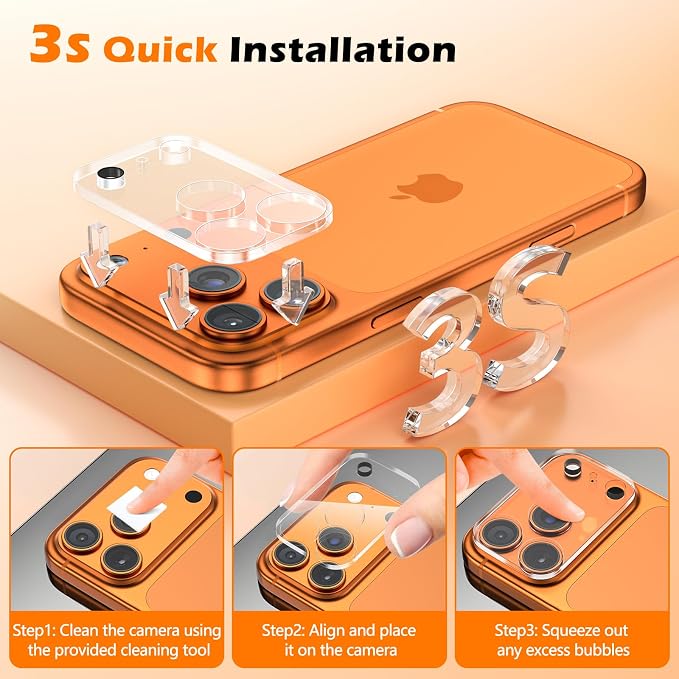 imluckies 3 Pack for iPhone 17 Pro 6.3" Camera Lens Protector, HD Clear Tempered Glass Camera Accessories, 9H Hardness Anti-Scratch Screen Cover, Case Friendly[Not Affect Night Shots] - Image 5