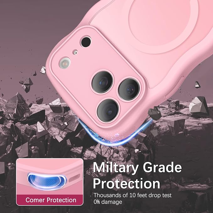 BENTOBEN Magnetic for iPhone 17 Pro Case, Cute Wavy [Full Camera Protection][Compatible with MagSafe] Matte Anti-Slip Bumper Women Girls Boys Protective Cover for 17 Pro 6.3", Light Pink - Image 6
