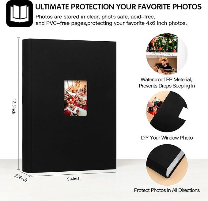 450 Pocket 4x6 Photo Album with Writing Space, Linen Cover, Black | Large Capacity, 4x6 Album Book, with Memo for Family, Wedding Baby, Travel Memories Graduation Pictures - Image 3