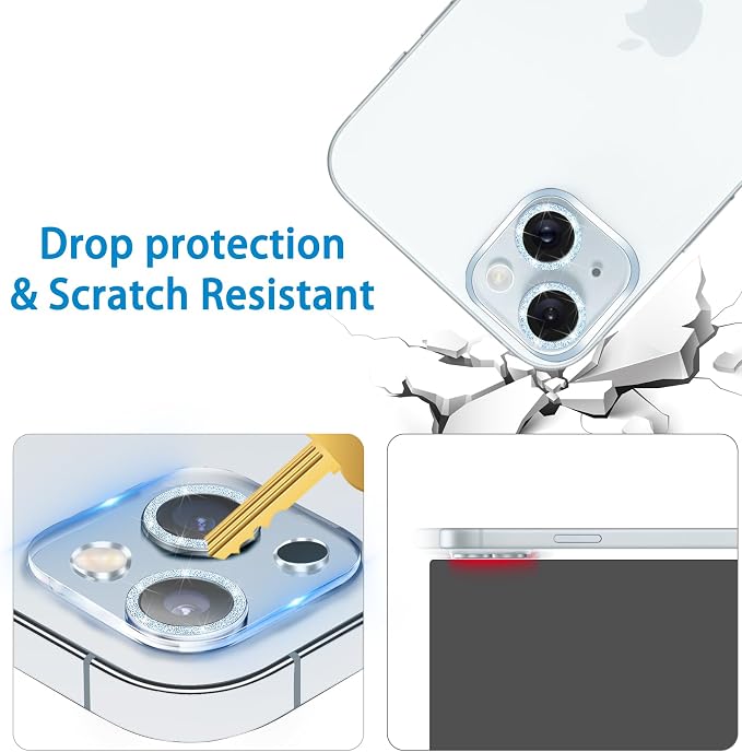 Dengduoduo 3 Pack Tempered Glass Camera Lens Protector for iPhone 15 6.1" & for iPhone 15 Plus 6.7", Bling Glitter, Ultra HD, 9H Hardness, Anti-Scratch, Case Friendly, Easy to Install - Image 5