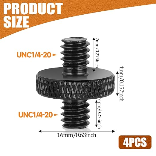 1/4" Male to 1/4" Male Tripod Screw, 4 PCS Standard Camera Cage Mount Threaded Light Stand Screw, Double Head Converter Precision Made for Shoulder Rig Stud Mounting Accessories - Image 3