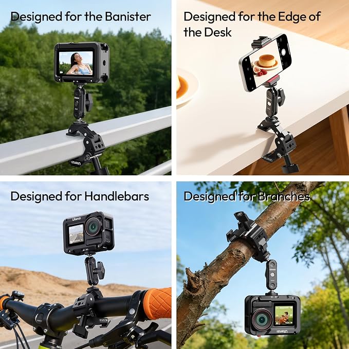ULANZI CO78 Super Clamp Mount, 3-Jaw Y-Shape Super Clamp with Cold Shoe | & 1/4"-20 Threads,ARRI Pins, Heavy Duty Camera Rig Mount for Monitors, LED Lights, Action Cameras, Desktop Rig, Load - Black - Image 5
