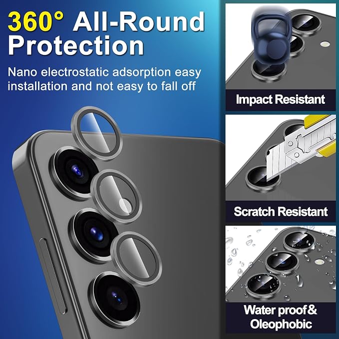 for Samsung Galaxy S24 Camera Lens Protector, Individual Metal Ring Tempered Glass Lens Cover, [Strong Adsorption] Scratch Resistant Ultra-Thin HD Clear Lens Cover, 2 Sets-Gray - Image 3