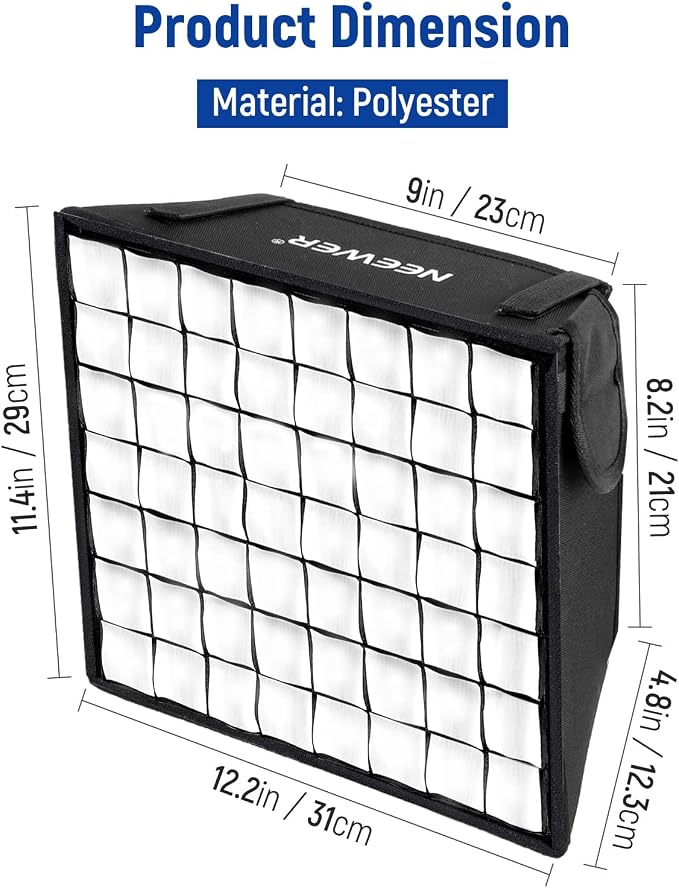 NEEWER 12.2"x11.4" Foldable Softbox Diffuser with Grid and Bag for NL660/SNL660/RGB660/RGB660 Pro/RGB660 PRO II LED Video Light Panel, Studio Photo Portrait Photography YouTube Video Soft Lighting | 12.2"x11.4", Foldable, LED Video Light Panel Diffuser... - Image 2