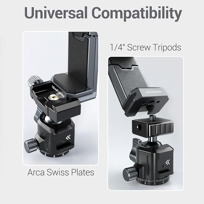 Aluminum Phone Mount for Tripod, Adjustable Phone Tripod Mount with Cold Shoe & Arca Swiss Quick Release Plate,Universal Adjustable Clamp Suitable for iPhone 14 pro/13 Pro/12/11/Samsung - Image 5