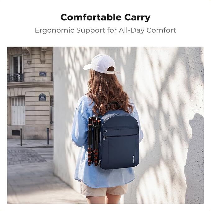 K&F CONCEPT Camera Backpack, DSLR/SLR/Mirrorless Photography Camera Bag | 14in Laptop Compartment & Rain Cover, 600D Fabric for Travel & Daily, Men & Women, Dual-Mode Detachable Dividers, Blue, B19 - Image 2