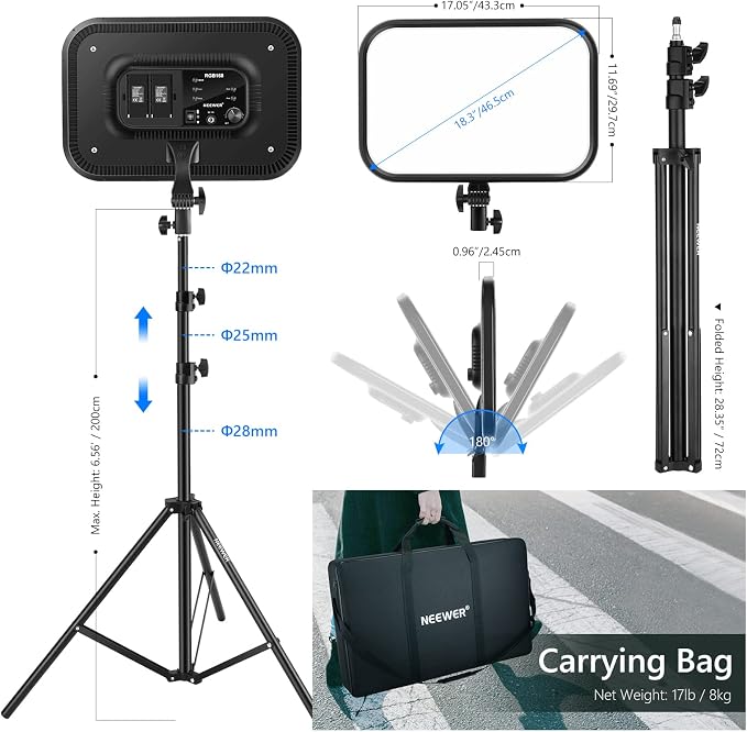 NEEWER RGB168 18.3" RGB LED Video Panel Light with App Control | Bluetooth, 2 Pack Tripod Stand Kit, 60W, 360° Full Color, 2500K-8500K, CRI97+, for Studio Photography YouTube Game Streaming - Image 9